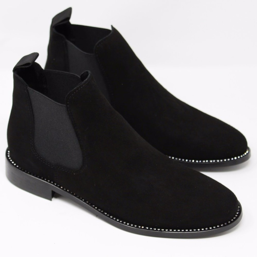Scarpa d"Oro Black Suede Chelsea Boots With Rhinestones